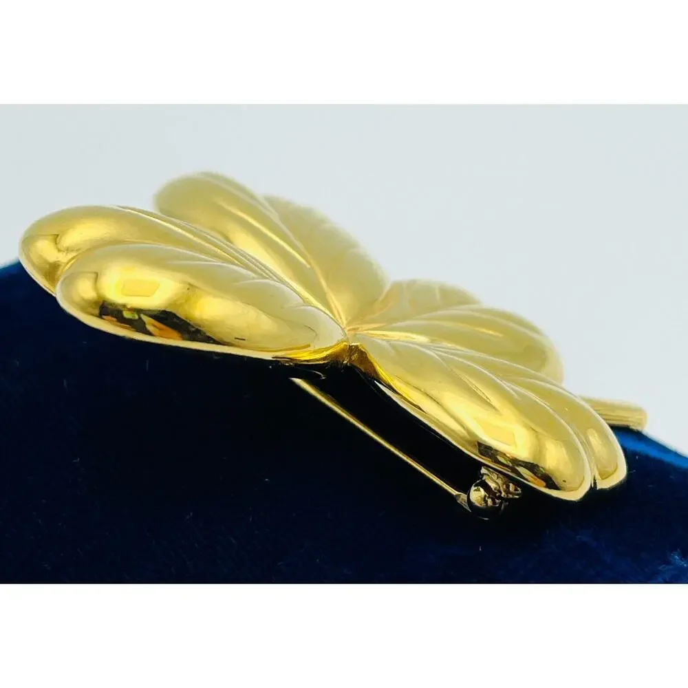 Classic Monet Gold Tone Lucky Four Leaf Clover Shamrock Brooch 2 in Pin Vintage